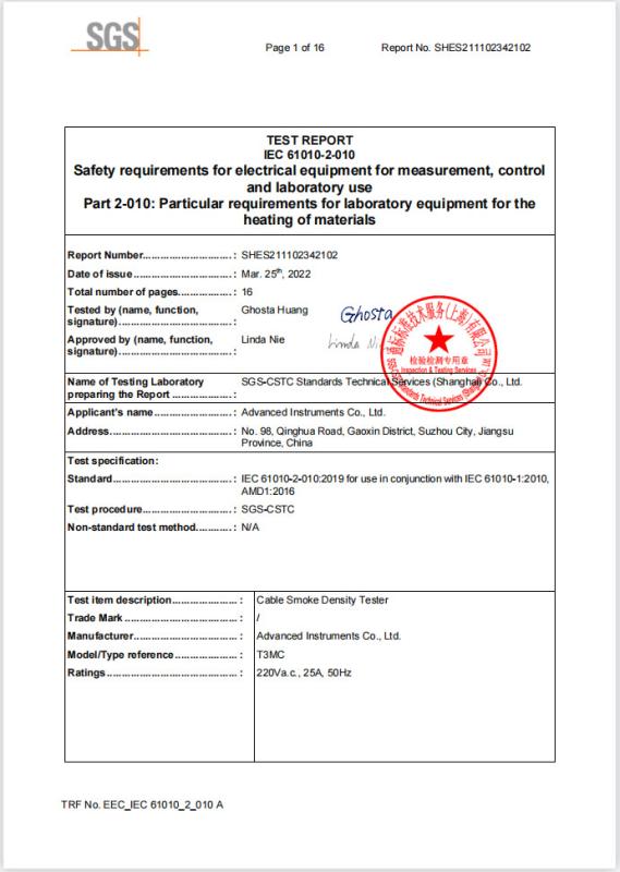 LVD Test Report IEC 61010-2 - Advanced Instruments Co.,Ltd