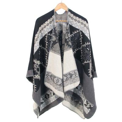 China Custom Vantage Geometry Poncho Customized Cashmere Woolen Woman Poncho Gray Color Woolen Poncho Shawl for sale