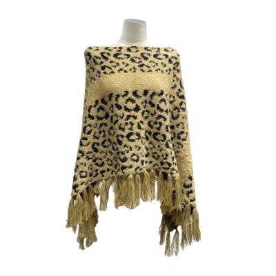 China Hot Sale 50% ACRYLIC NYLON Ladies Yellow Leopard Fashion Women Sheath Open Front Poncho for sale