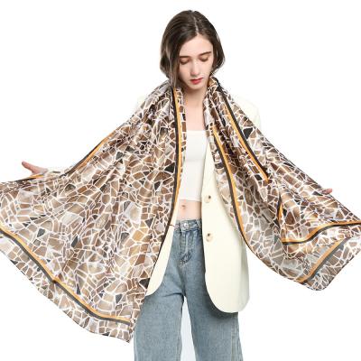 China Polyester Women Spring Summer Satin Shawl Polyester Silk Graffiti Print Scarf Shawl Cotton Pashimina Squishy Shawls Wraps For Woman for sale