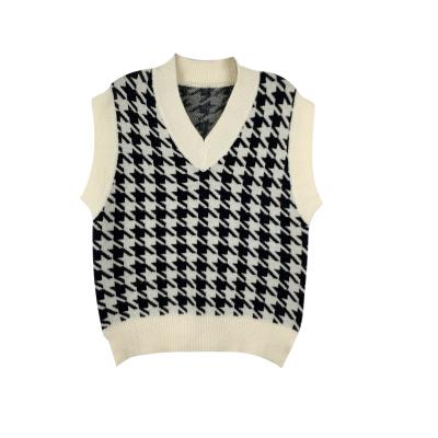 China Breathable Oversized Knitted Sleeveless Spring Autumn Loose Chic Knitted V-Neck Sweater Women Sweater Vest for sale