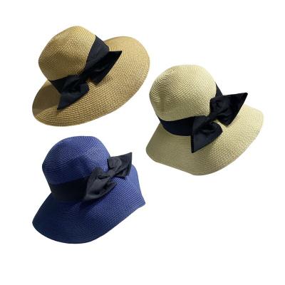 China Foldable Straw Hat SH0121-043 Wholesale Women's Fashion Sea Sunscreen Paper Hat Summer Soft Beach Straw Hat for sale