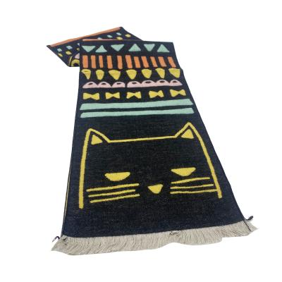 China Custom Brushed 100% Silk Cartoon Cat Children Scarves Cute Kids Scarf for sale