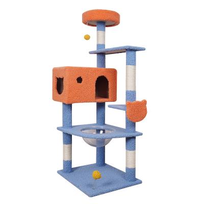 China Viable Hot Sale Treehouse For Cat Tree And Climbing Gyms Blue And Orange Cat Tree for sale