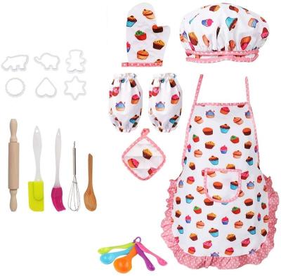 China Metal Kids Cooking and Baking Set, 4/11/17/20/24 Pcs Kids Aprons for Girls Toddler Chef Hat Apron Dress Up Chef Costume Gifts for sale