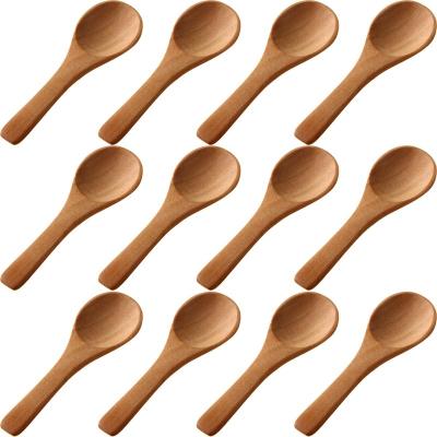 China Small Disposable Mini Nature Spoons Wood Honey Wooden Teaspoon Spoons Cooking Condiments For Kitchen Oil Coffee Tea Seasoning Sugar 50PCS for sale