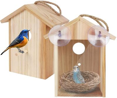 China Viable Window Bird House With Strong Suction Cup And Lanyard For Outdoor , See Upgraded Aviary Outdoor Wooden Bird Nest for sale