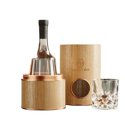 China Luxury Wholesale Custom Wine Boxes Wooden Cylinder Paint Bamboo Tube Simple Shape For Liquor Cork Wine Beverage Set for sale