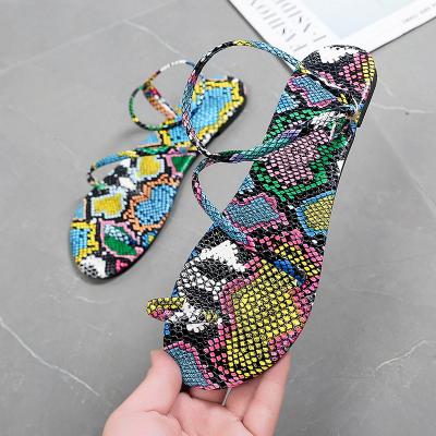 China Fashion Trend Fashion hot wholesale summer flat sexy snake skin sandal open toe sandals for Women and ladies for sale