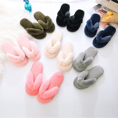 China Women Indoor Home Slippers Plush Faux Fur Slippers Fashion Trend Ladies Thong Sandals Flip Flops for sale