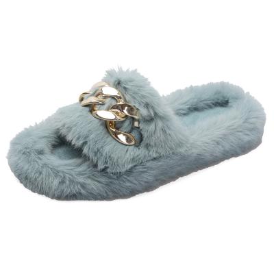 China High Grade Breathable Slipper Home Women Chain Fur Slippers Indoor Soft Plush Slippers for sale