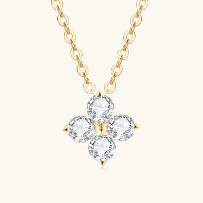 China TRENDY Clover Moissanite Diamond Necklace S925 Silver Plated 18K Gold Pendant for sale