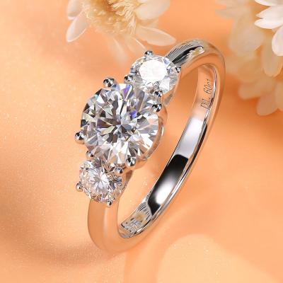 China Custom Wedding Casual/Sporty D Color 18K Gold Three Stone Moissanite Silver Plated Ring 4.0mmX2pcs 6.5mm 1.0ctDiamond Ring Women 925 for sale