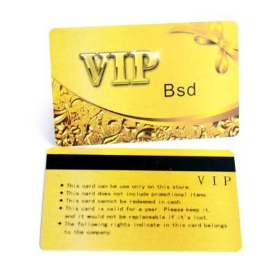 China Waterproof Plastic Card Gift Business VIP Shiny Gold Plated PVC Magnetic Stripe Plastic Card for sale