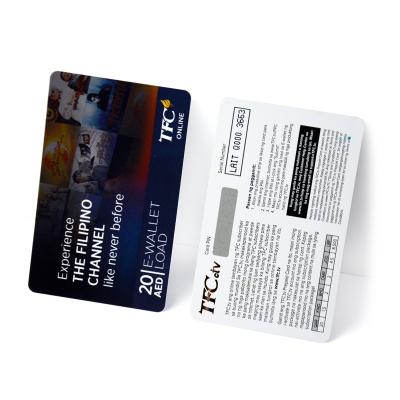 China High quality waterproof plastic card full color printing plastic promotional scratch off prepaid card with poly bag for sale