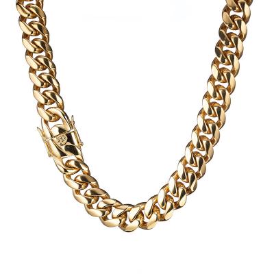 China Wholesale Hip Hop 18K Gold Cuban Link Chain Bracelet Necklace Stainless Steel Jewelry Lead Free Nickel Free Cuban Link Chain for sale