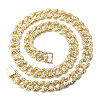 China Lead Free Nickel Free Jewelry 14mm Gold Bling Iced Out Cuban Link Chain White Gold Plated Simulated Lab Diamonds Hip Hop Necklace for sale