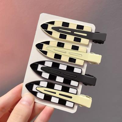 China Fashionable Checkerboard Traceless Hairpin Front Thick Wash Strokes Cut INS Side Clip 2022 New Broken Hairpin for sale