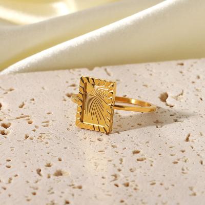 China Fashionable High Quality Vintage Sun Ring Jewelry Accessories Stainless Steel Ladies Sun Rectangular Joint Ring for sale