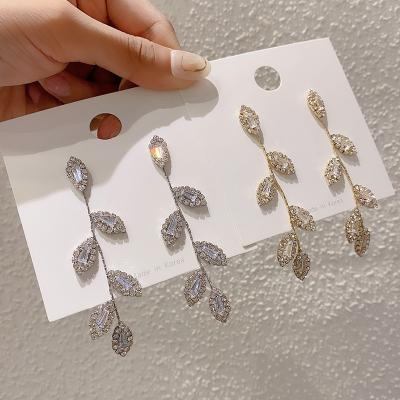 China FASHION Latest Fashion Copper Gold Plated Leaves Set To Pierce Crystal Leaf Earrings Luxury Gift For Women for sale