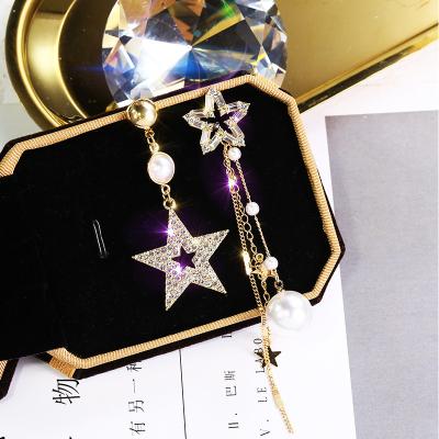 China Fashionable 925 European and American popular star silver asymmetrical long tassel long needle jewelry earrings retro for sale