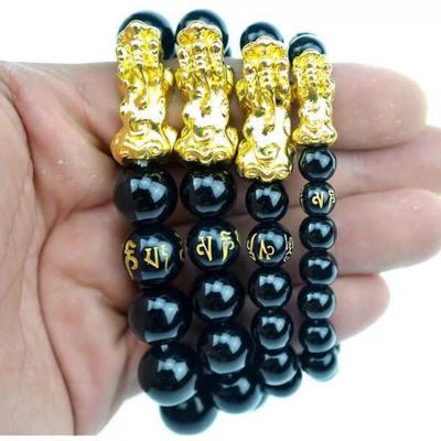 China 2022 Chinese Bangles Feng Shui Black Obsidian Wealth Bracelet TRENDABLE Real Feng Shui Black Obsidian Wealth Pixiu Bracelet for sale