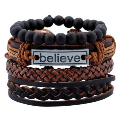 China FASHIONABLE Believe Creek Leather Set Mens Retro Woven Leather Bracelet DIY Combination for sale