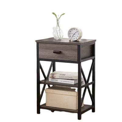 China Personalization Industrial nightstand with drawer, modern metal and wood bedside table for bedroom for sale