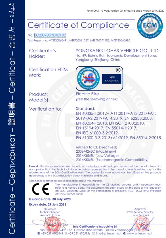 CE - Yongkang Lohas Vehicle Co., Ltd.