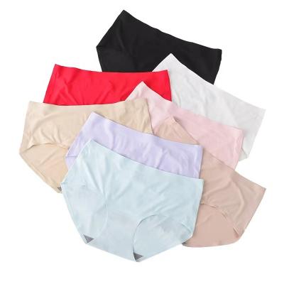 China Antibacterial silk panties solid low-waist ice seamless woman laser cut underwear one-piece traceless panties for sale