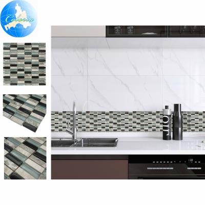 China Modern Black and Blue Natural Stone Mix Crystal Glass Mosaic for Interior and External Wall Decoration for sale