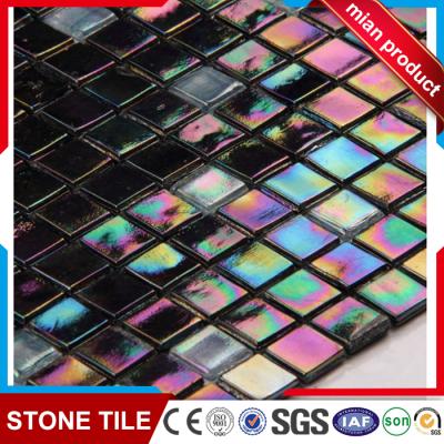 China Parquet Cast Decor Crystal Glass Iridescent Black Hot Mosaic Slab for sale