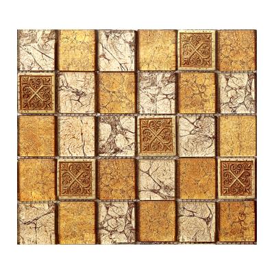 China Parquet gold leaf resin and retro elecropalting glass roman mosaic slab for sale