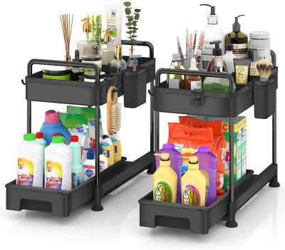 China Double Cabinet Multi-Function Sliding Organizer 2 Pack Under Sink Storage Organizer for sale