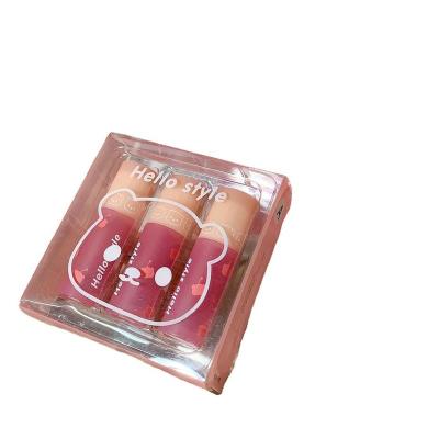 China HELLOSTYLE Small Bear Mud Lip Box Velvet Waterproof Three-Pack Matte Lip Glaze Single Color Lip Gloss for sale