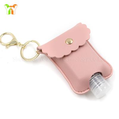 China Europe Travel Hand Sanitizer Leather Case Bag Key Chain Hand Sanitizer Holder With 60ml Bottle for sale