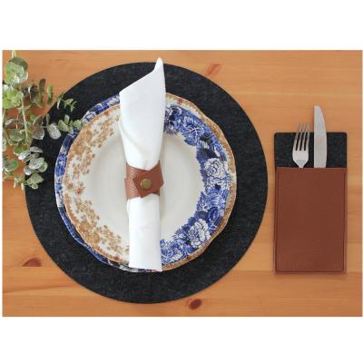 China Viable Hot Selling Felt and Leather Placemat Dining Table Mat Set with Leather Napkin Ring for sale