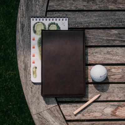 China Durable Folded Golf Score Card Holders Custom LOGO Leather Golf Score Card Yardage Book Cover Holder 17x11X1.4cm for sale