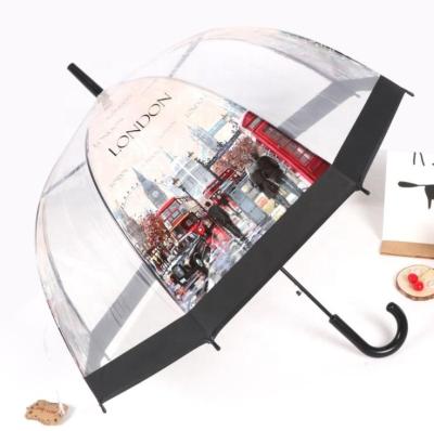 China Rainpproof OEM Promotion Advertising New Invention Wholesale Clear Dome Shaped Clear Transparent POE PVC Umbrella for sale