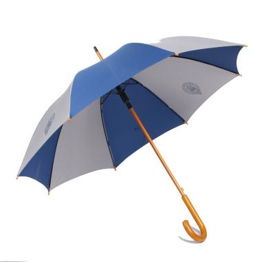 China Rainpproof Wholesale China Hotel Promotion Rain 23 Inch Automatic Open Handle Classic Wooden Stick Shaft J Curve Gift Umbrella For Outdoor for sale