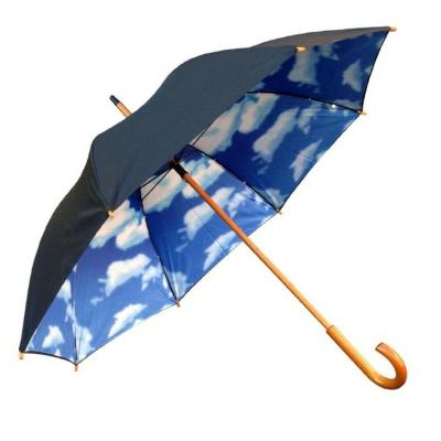 China Rainpproof Giant Straight Golf Black Coat Double Inside Print Sky Blue And White Cloud Wooden Umbrella For Outdoor for sale