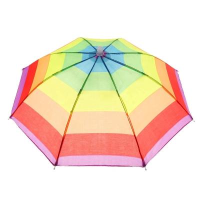 China Rainbow Protecting Logo Printing Advertising Cycling Fishing Strong Wind Rainy Sun Protect Shape Umbrella Head Cap Outdoor Small Beach Hand Free Hat for sale