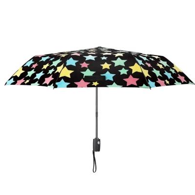 China Auto Open Magic Logo Printed 3 Times Strong Windproof Custom Color Changing Umbrella For Rain for sale