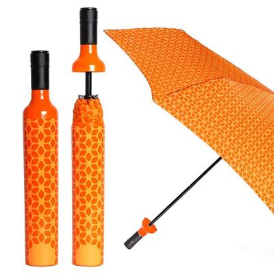 China Strong Windproof Colorful Advertising Gift Custom 3 Section Wine Bottle Car Umbrella With Logo Printing for sale