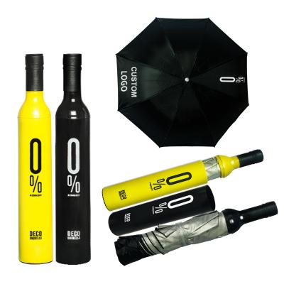 China Factory Wholesale Strong Windproof Customized Logo Printing Promotional Design Custom Cheap Rain Sun Wine Shape Car Bottle Umbrellas for sale