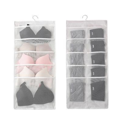 China Bathroom Hook Folding Underwear Hooks Storage Bag Double Sided Grids Multifunctional Clear Underwear Clothes Storage Bag for sale