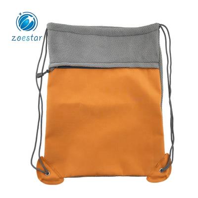 China Drawstring Closure Customized Drawstring Backpack With Zipper Mesh Gym Sports String Bags Breathable, Athletic Bag Pack For Swimming Training for sale