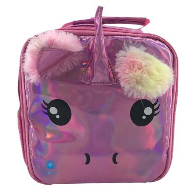 China Insulated Cute Kids Unicorn Insulated Lunch Bag With Name Tag Kids Cooler Tote Bag for sale