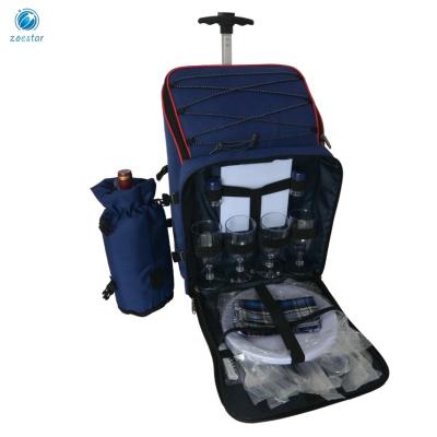 China Multi Function 4 Person Trolley Insulated Cooler Bag Set Insulated Picnic Bag With Wheels for sale