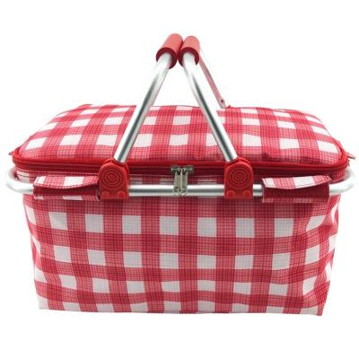 China Exterior; Large Size Insulated Picnic Basket 30L Cooler Bag Zipper Closure Folding Basket With Carry Handles And Shopping Collapsible for sale